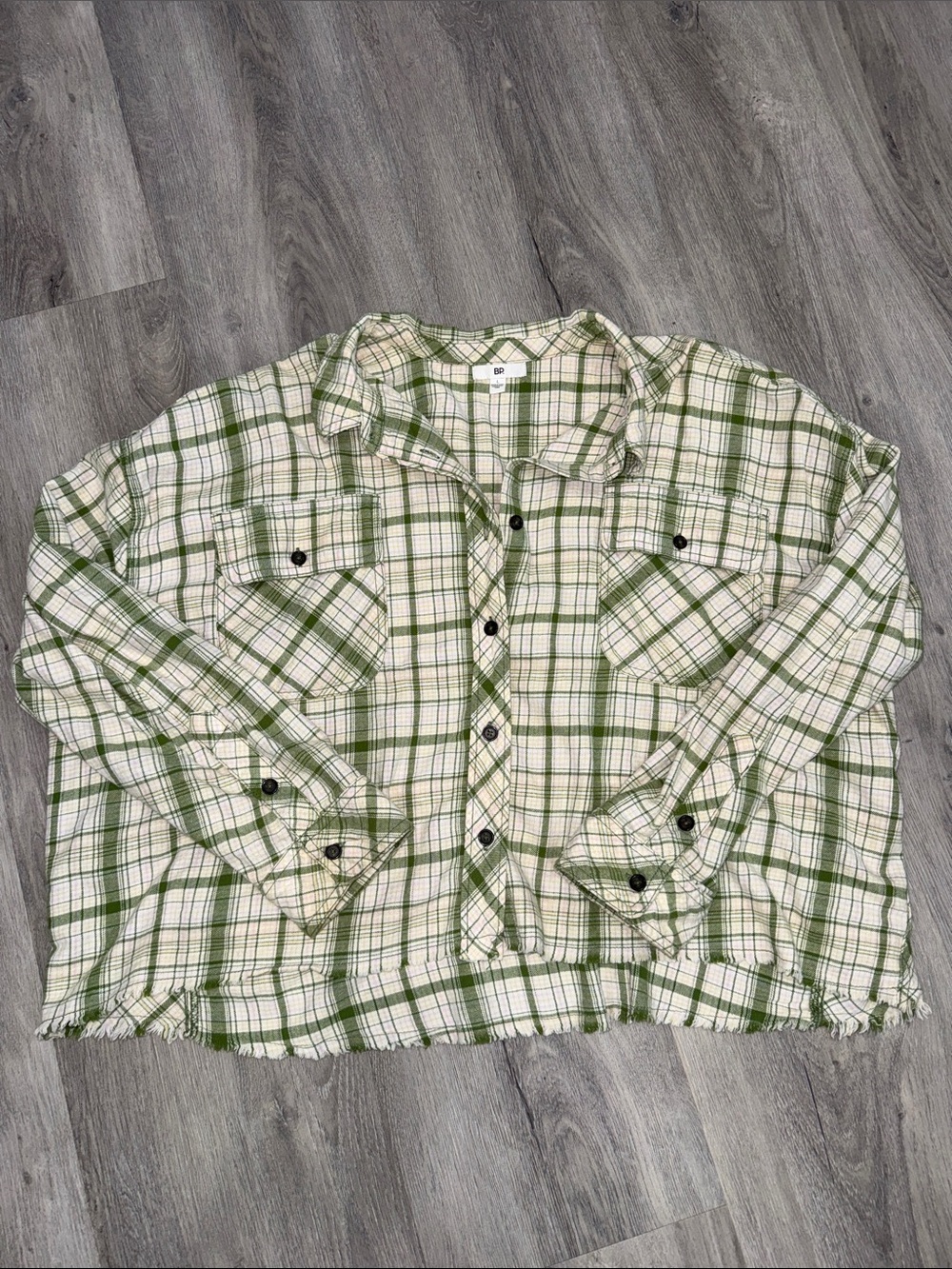 BP Women’s Green White Plaid Flannel Button-Down Shirt